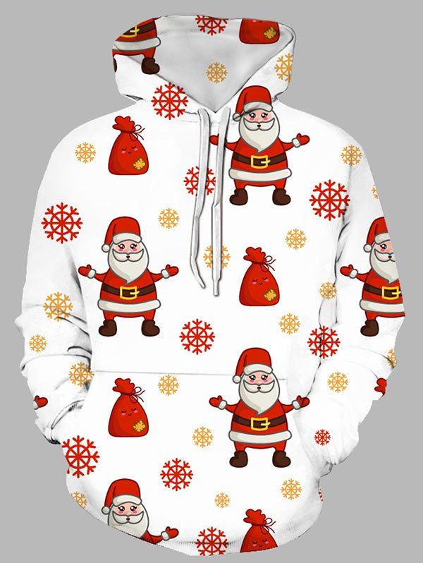 Christmas Santa Claus Snowflake Print Front Pocket Hoodie - multicolor 3XL