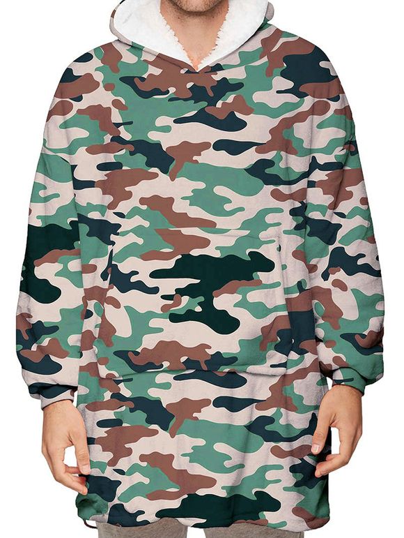 Sweat à Capuche Camouflage Imprimé avec Poche Kangourou en Laine - Vert Camouflage ONE SIZE