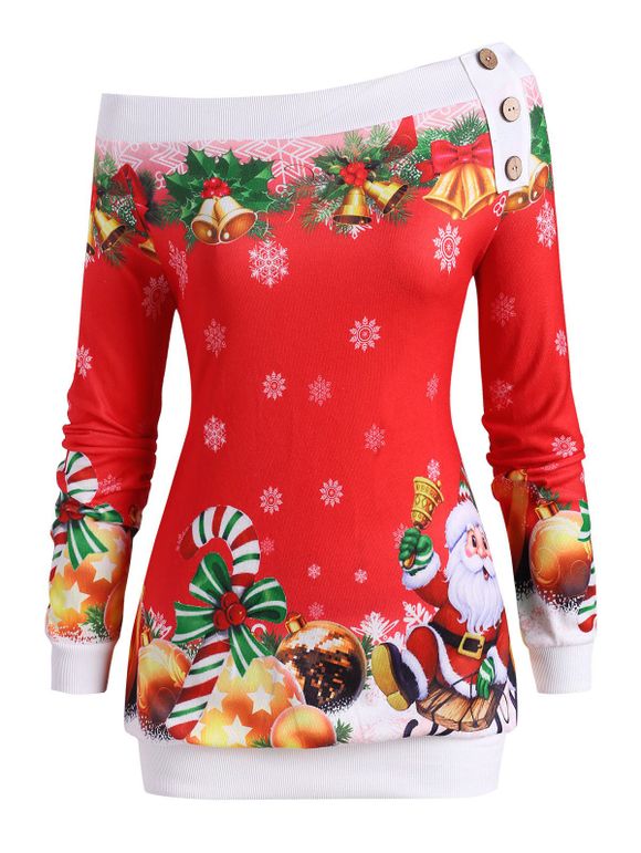 Sweat-shirt Bonbon de Canne Père Noël et Flocon de Neige de Grande Taille - Rouge 5X