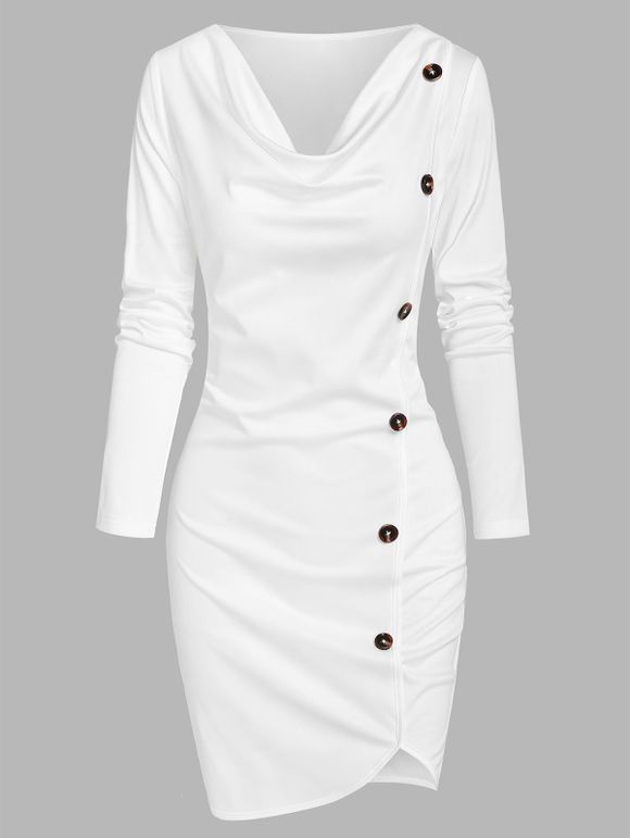 Robe Fourreau Asymétrique Embellie de Bouton - Blanc 3XL