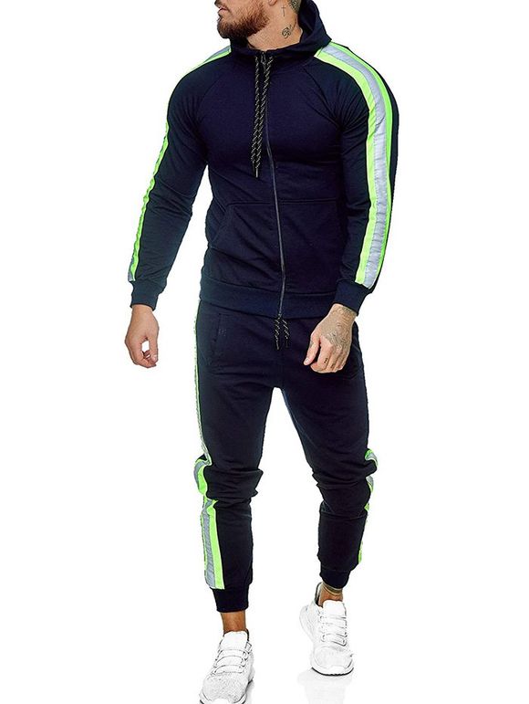 Ensemble de Sweat à Capuche à Rayure Latérale et de Pantalon de Sport Deux Pièces - Cadetblue M
