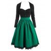 Vintage Contrast Bicolor Guipure Lace Hem Colorblock A Line Dress - DEEP GREEN M