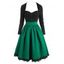 Vintage Contrast Bicolor Guipure Lace Hem Colorblock A Line Dress - DEEP GREEN XL
