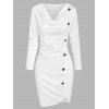 Robe Fourreau Asymétrique Embellie de Bouton - Blanc XL