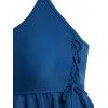 Stripe Halter Swimsuit Lace-up High Leg Peplum Tankini Swimwear - DEEP BLUE S