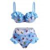 Maillot de Bain Bikini Superposé Teinté à Imprimé Papillon à Volants - Bleu clair S