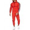 Ensemble de Sweat à Capuche à Rayure Latérale et de Pantalon de Sport Deux Pièces - Rouge 2XL
