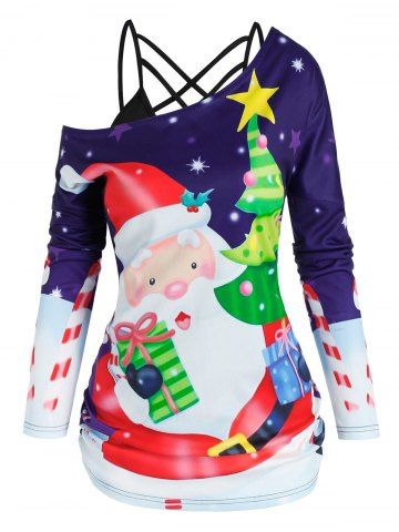 Skew neck santa claus cheap snowflake pullover christmas sweatshirt