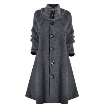 

Plus Size Single Breasted Knitted Long Coat, Gray