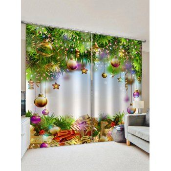 

2 Panels Christmas Balls Gifts Print Window Curtains, Multicolor