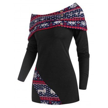 

Overlay Collar Elk Snowflake Christmas Top, Black