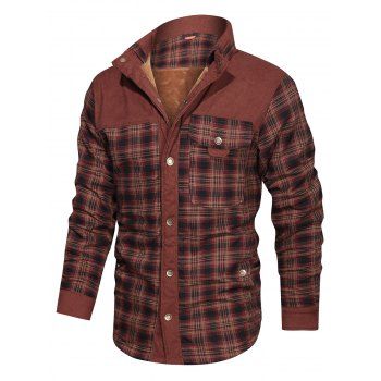 

Button Up Plaid Print Fleece Jacket, Coffee