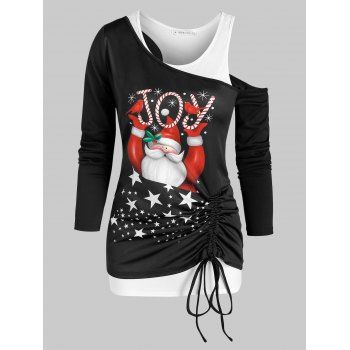 

Cinched Santa Claus Print Christmas T Shirt and Racerback Tank Top Set, Black