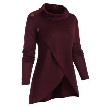 

Cowl Neck Solid Overlap Front Knitwear, Deep red