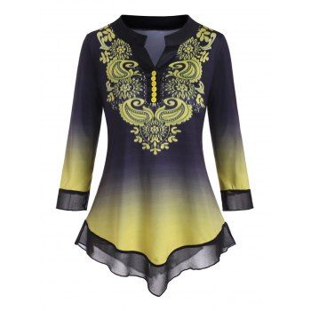 

Mesh Panel Buttoned Front Paisley Print Top, Yellow
