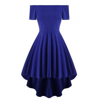 

Solid Off Shoulder High Low Dress, Blue