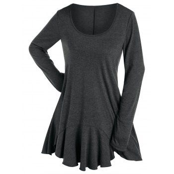 

Plus Size Flounce Hem Long Sleeve Tunic Tee, Carbon gray