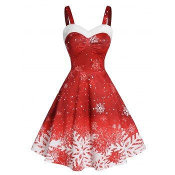 Snowflake Print Ombre Color Christmas Dress
