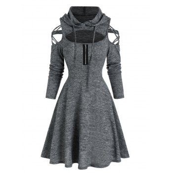 

Cutout Crisscross Cold Shoulder Heathered Dress, Dark slate grey