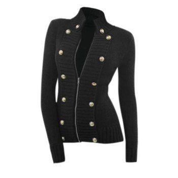 

Zip Up Mock Button Cardigan, Black