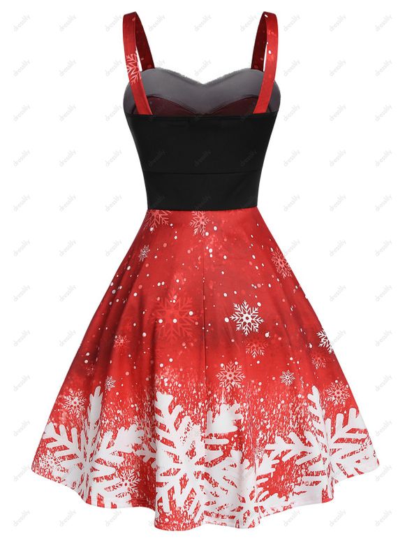 Robe de Noël en Couleur Ombrée à Imprimé Flocon de Neige - Rouge XL