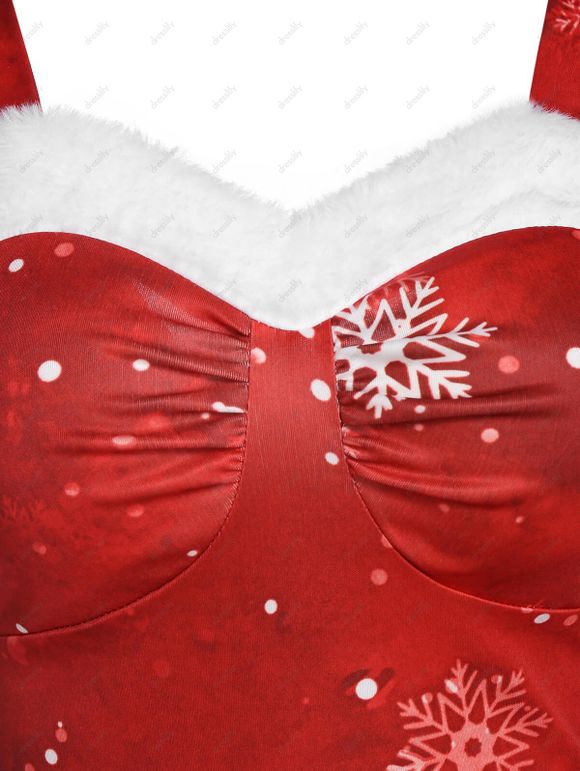 Robe de Noël en Couleur Ombrée à Imprimé Flocon de Neige - Rouge XL