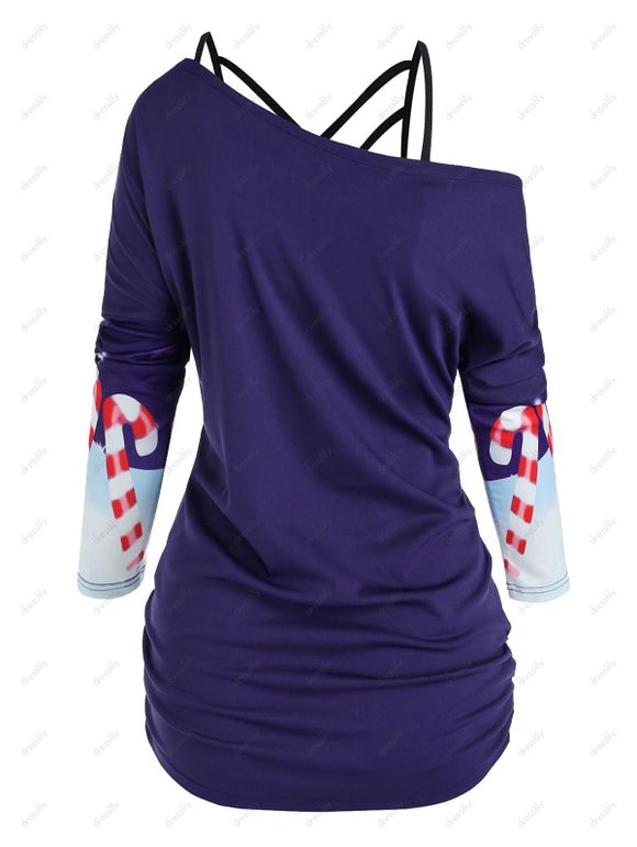 T-shirt à Imprimé Père Noël et Sapin à Col Olique et Haut à Bretelle - Concorde 3XL