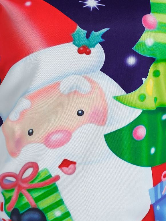 T-shirt à Imprimé Père Noël et Sapin à Col Olique et Haut à Bretelle - Concorde 3XL