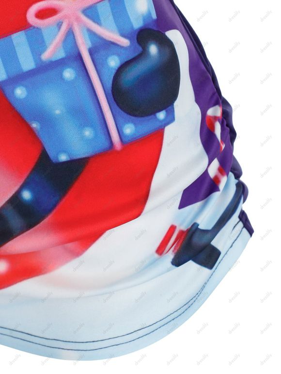 T-shirt à Imprimé Père Noël et Sapin à Col Olique et Haut à Bretelle - Concorde 3XL