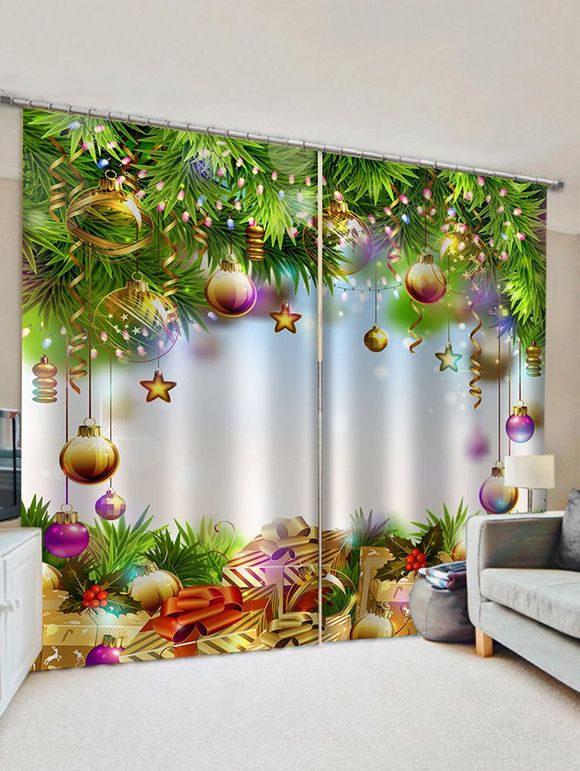 Rideaux de Fenêtre de Noël Boules et Cadeau Imprimés 2 Pièces - multicolor W33.5 X L79 INCH X 2PCS