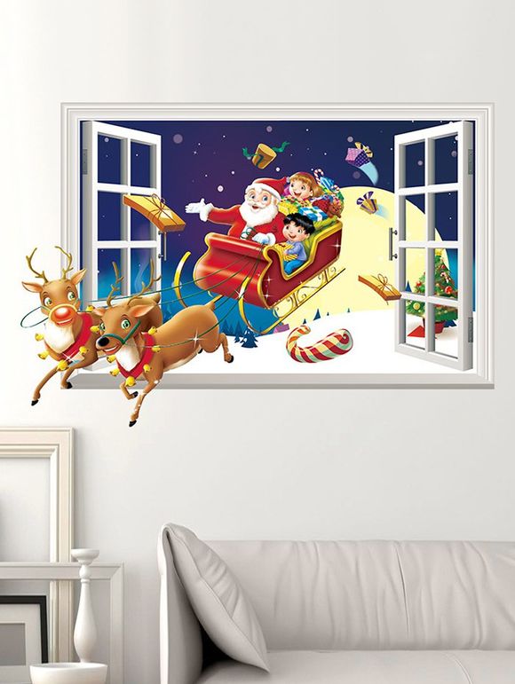 Autocollant Mural 3D Père Noël Par la Fenêtre Imprimé - multicolor A 50X70