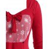 T-shirt de Noël Flocon de Neige en Maille Insérée de Grande Taille avec Nœud Papillon - Rouge L