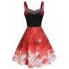 Christmas Party Dress Snowflake Print Ombre Color Dress - RED M