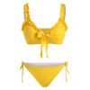 Maillot de Bain Bikini Côtelé Noué à Côté à Ourlet en Laitue - Jaune S