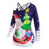 Christmas Tree Santa Claus Print Skew Neck T-shirt and Cami Top - CONCORD 3XL