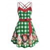 Robe de Noël à Bretelle Croisée Chat à Carreaux de Grande Taille - Vert L