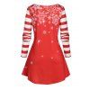 Plus Size Striped Christmas Snowflake Long Sleeve Tee - RED 1X