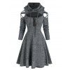 Cutout Crisscross Cold Shoulder Heathered Dress - DARK SLATE GREY XL