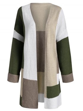 Color Blocking Open Drop Shoulder Knitted Coat