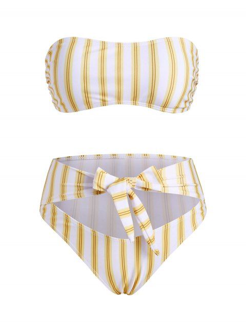 Striped Tied Cutout High Waisted Bandeau Bikini Swimwear