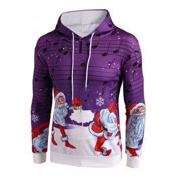 

Christmas Santa Claus Music Note Print Drawstring Hoodie, Plum velvet