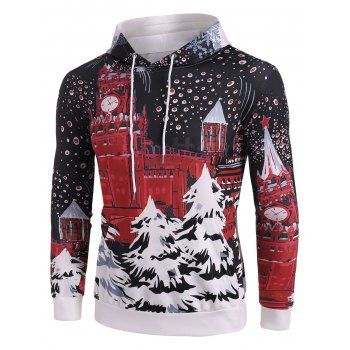 

Christmas Trees Castle Print Kangaroo Pocket Hoodie, Black