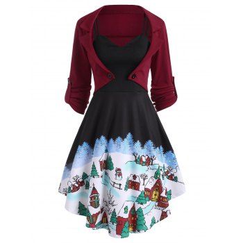 

Christmas Snow Print Cami Dress with Bolero Jacket, Black