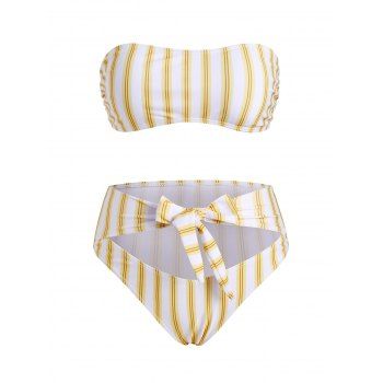 

Striped Tied Cutout High Waisted Bandeau Bikini Swimwear, Yellow