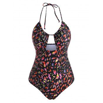 

Leopard Print Cutout Cinched One-piece Swimwear, Multicolor