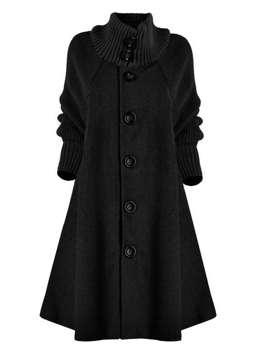 Manteau Tricoté Long à Boutonnage Simple Grande Taille - Noir 2XL