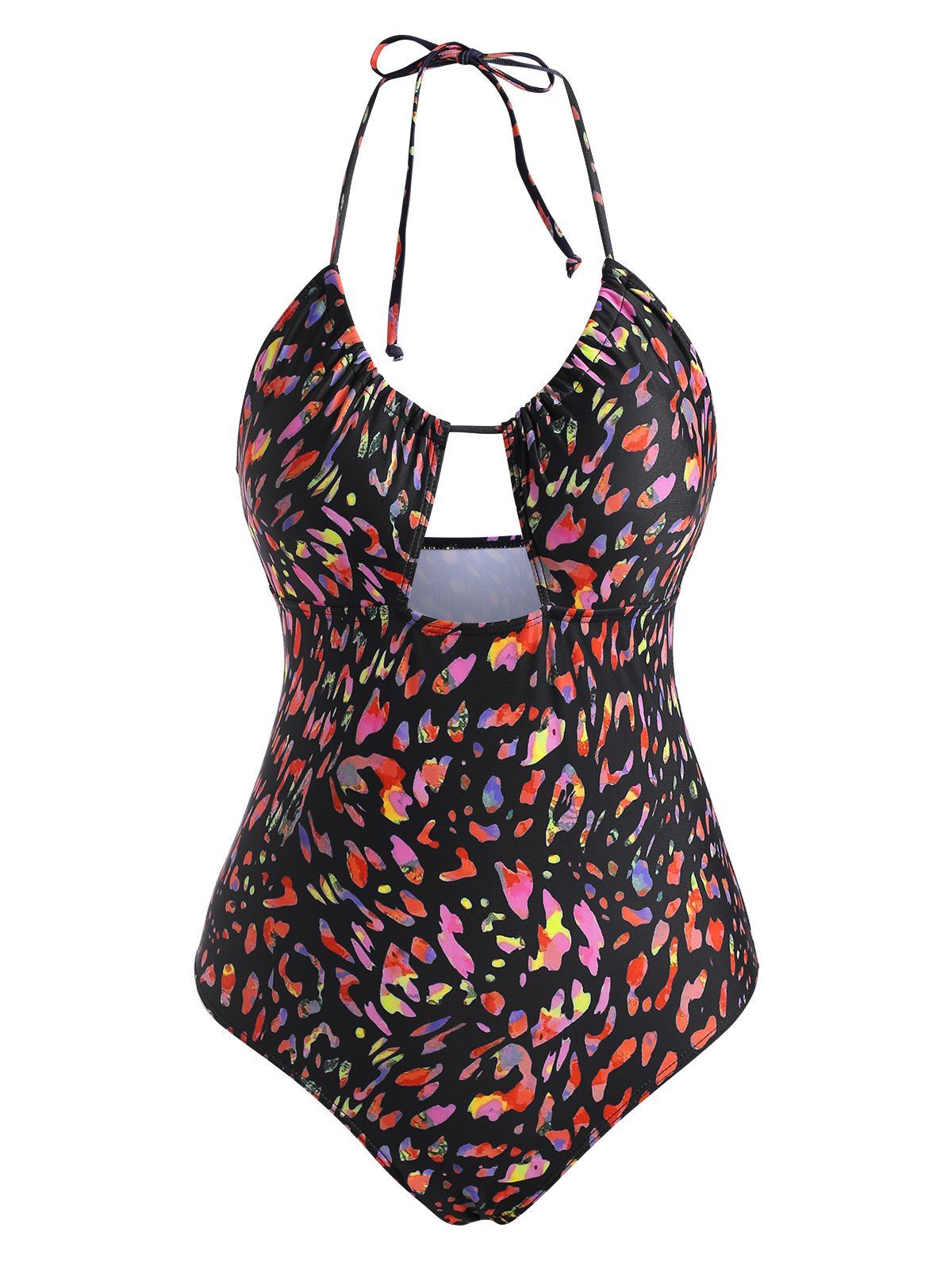 Leopard Print Cutout Cinched One-piece Swimwear - multicolor L