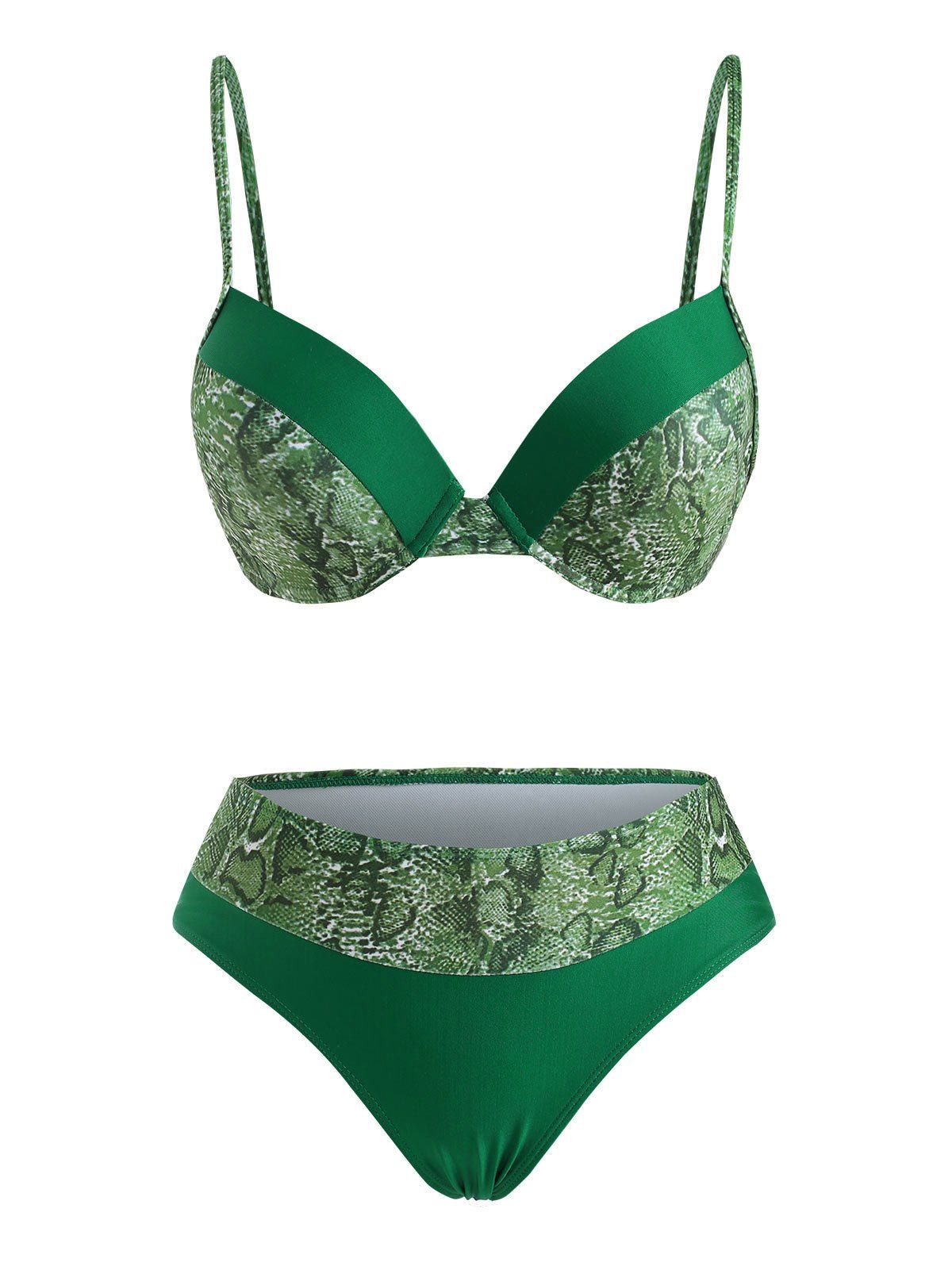 Snakeskin Underwire Colorblock Bikini Swimwear - LIGHT GREEN S