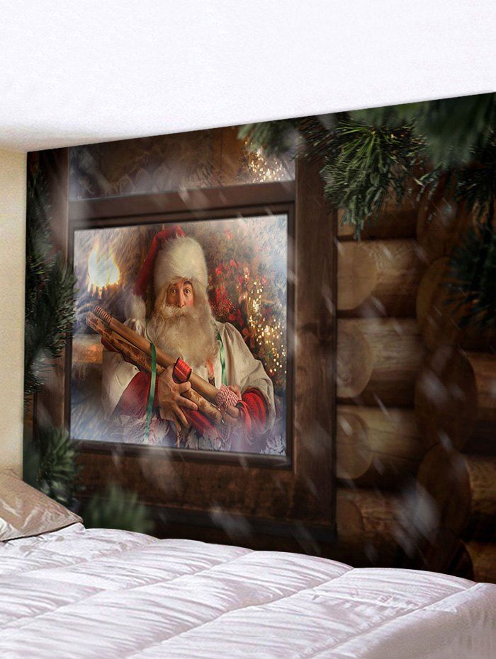 Tapisserie Murale Imperméable Père Noël et Fenêtre Imprimés - multicolor W91 X L71 INCH