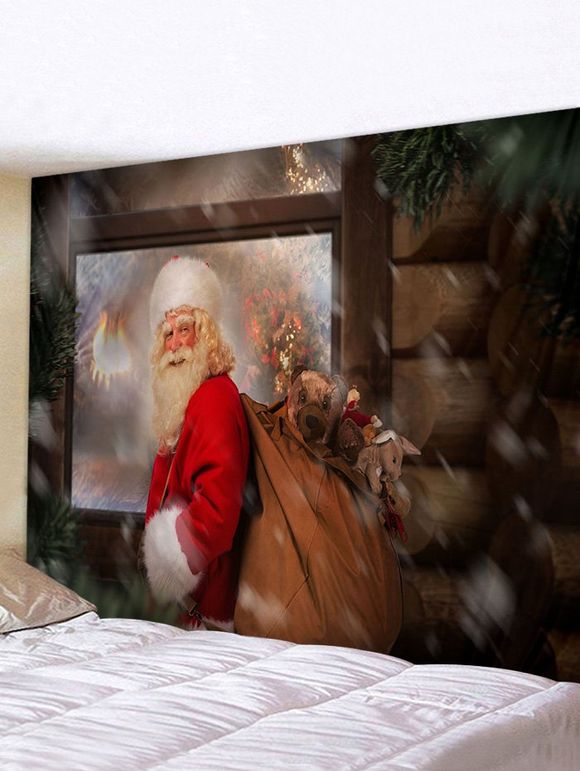 Tapisserie Murale de Noël Imperméable Père Noël et Sac à Cadeau Imprimés - multicolor W91 X L71 INCH